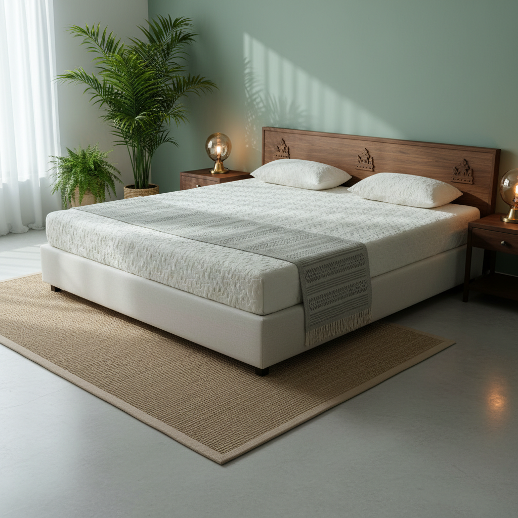 A Lazy Panda king size latex mattress in a modern Chennai bedroom, illustrating the ideal price and quality for a comfortable sleep.