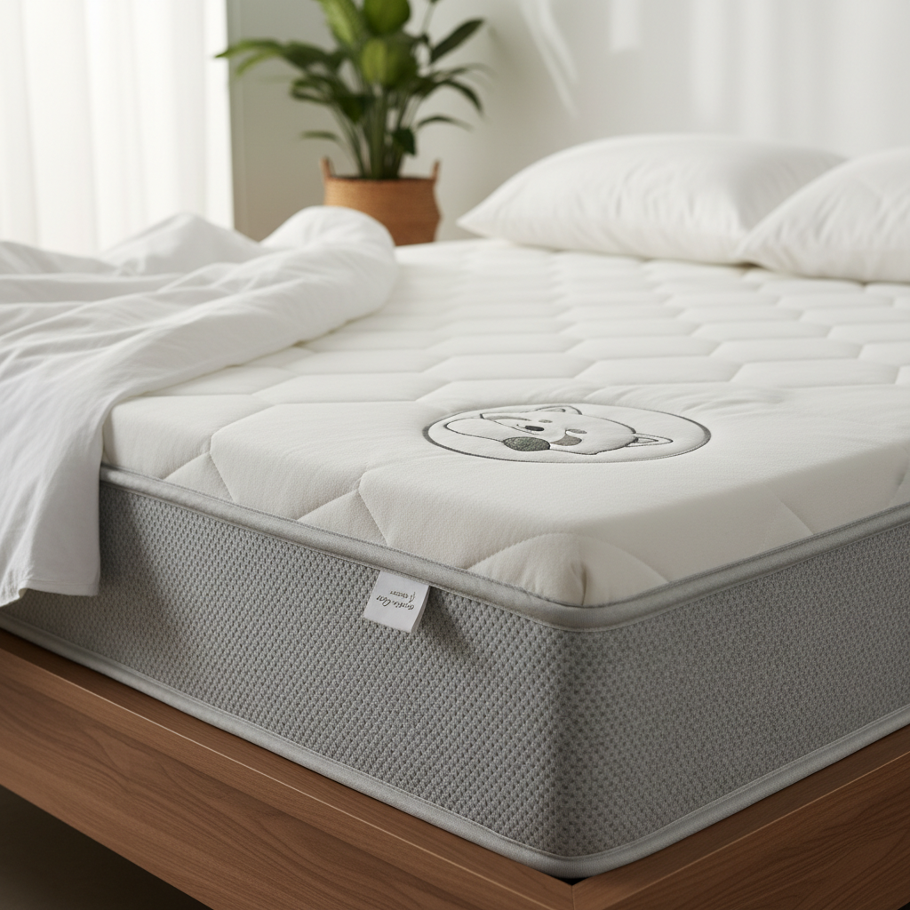 A person sleeping coolly and peacefully on a Lazy Panda orthopedic latex mattress in a bright, airy bedroom in Chennai.