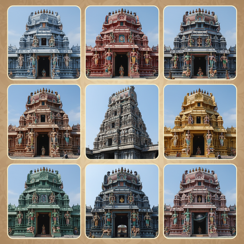 A collage of the nine temples on the Navagraha temple tour from Chennai.