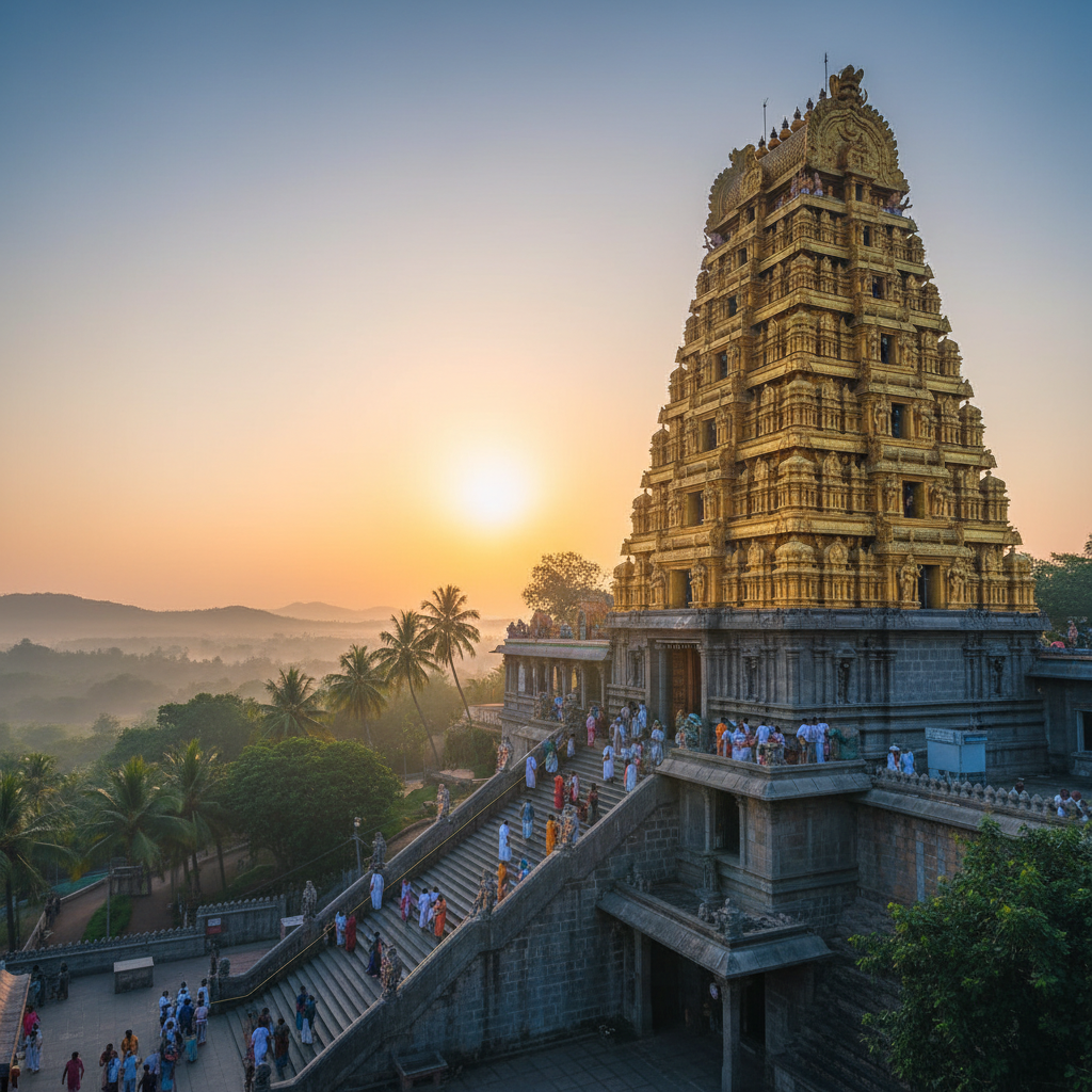 Devotees on a Chennai to Palani Tiruchendur tour package at the Palani hill temple.