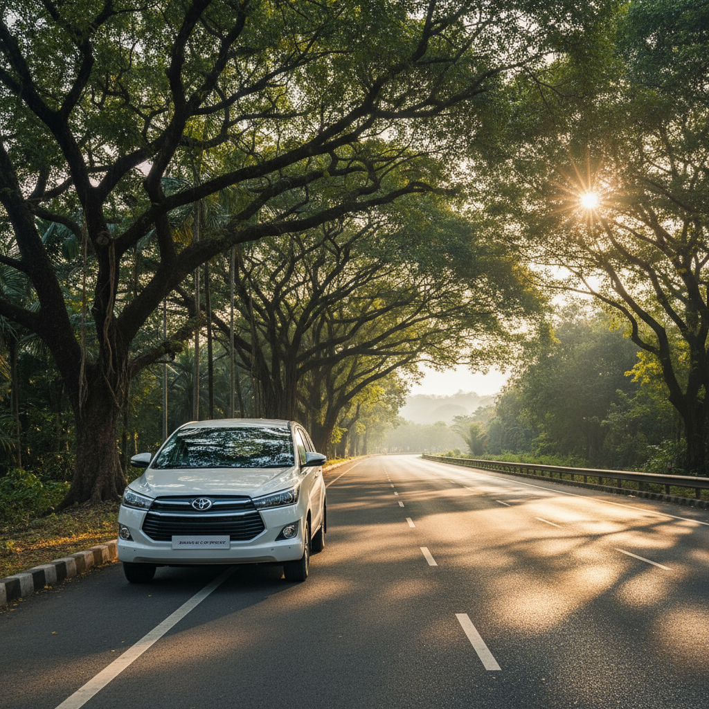 A comfortable tour vehicle for the Chennai to Arupadai Veedu car rental package.