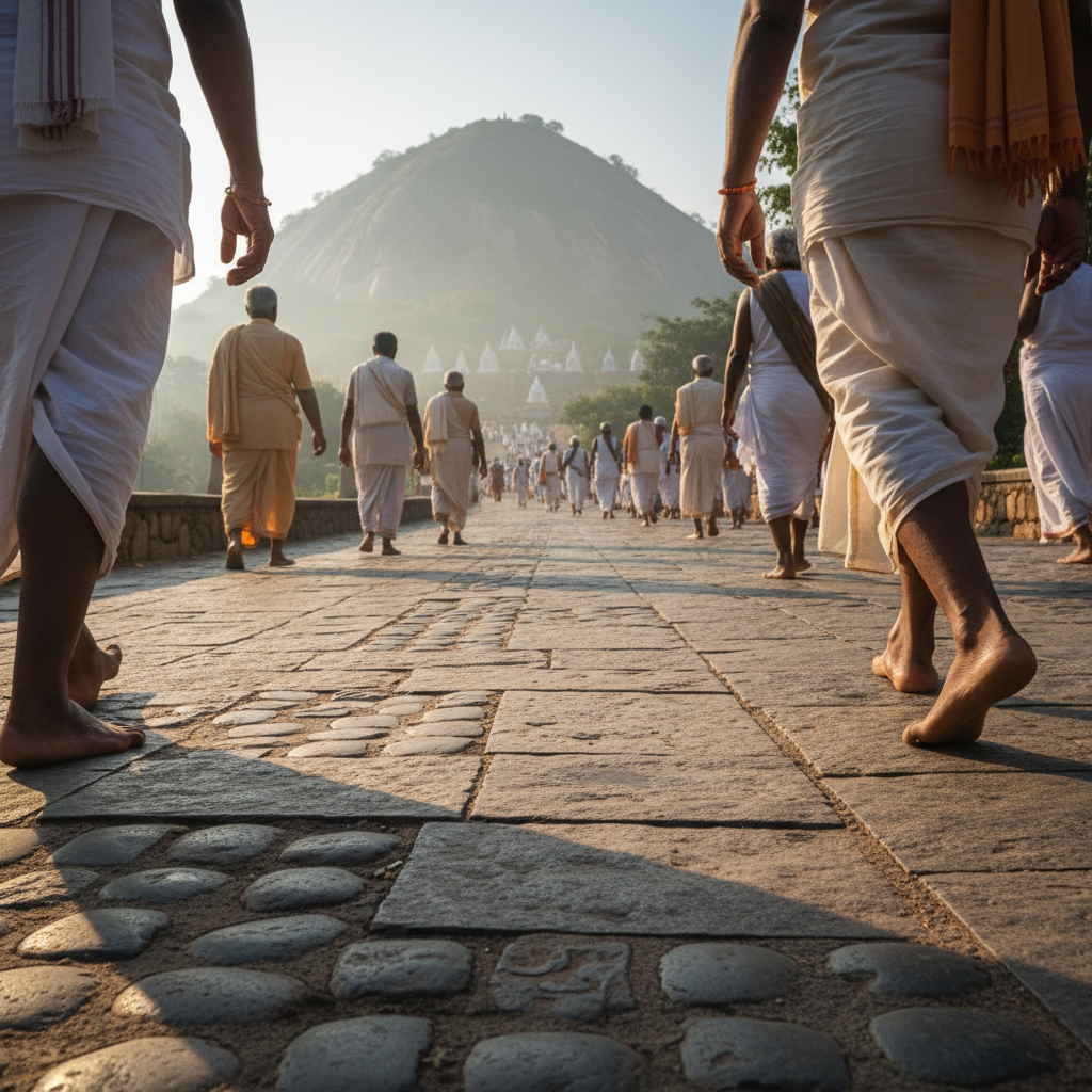 Pilgrims walking the sacred Girivalam path during their Thiruvannamalai trip.