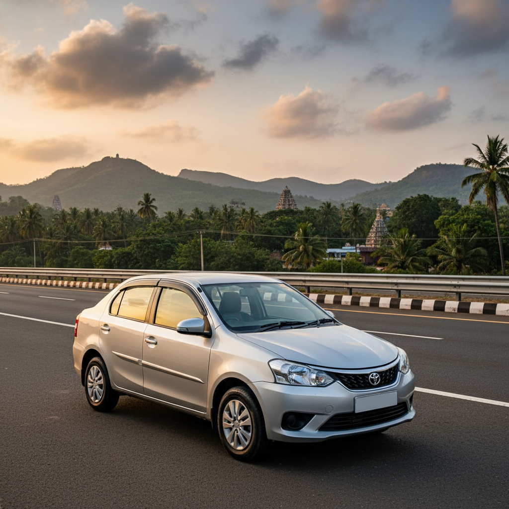 A clean and comfortable outstation taxi from Chennai ready for the trip to Thiruvannamalai.