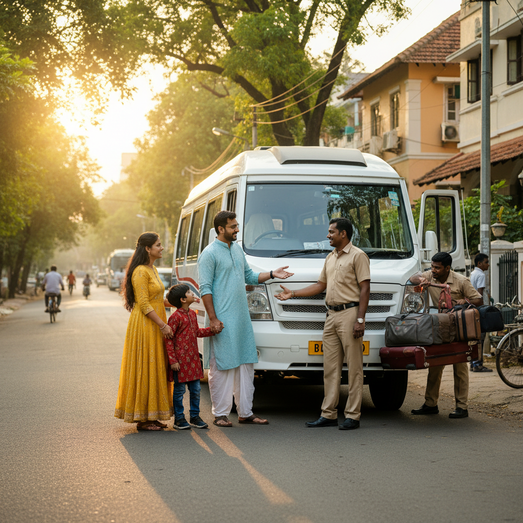 A family preparing for their spiritual Girivalam trip from Chennai.