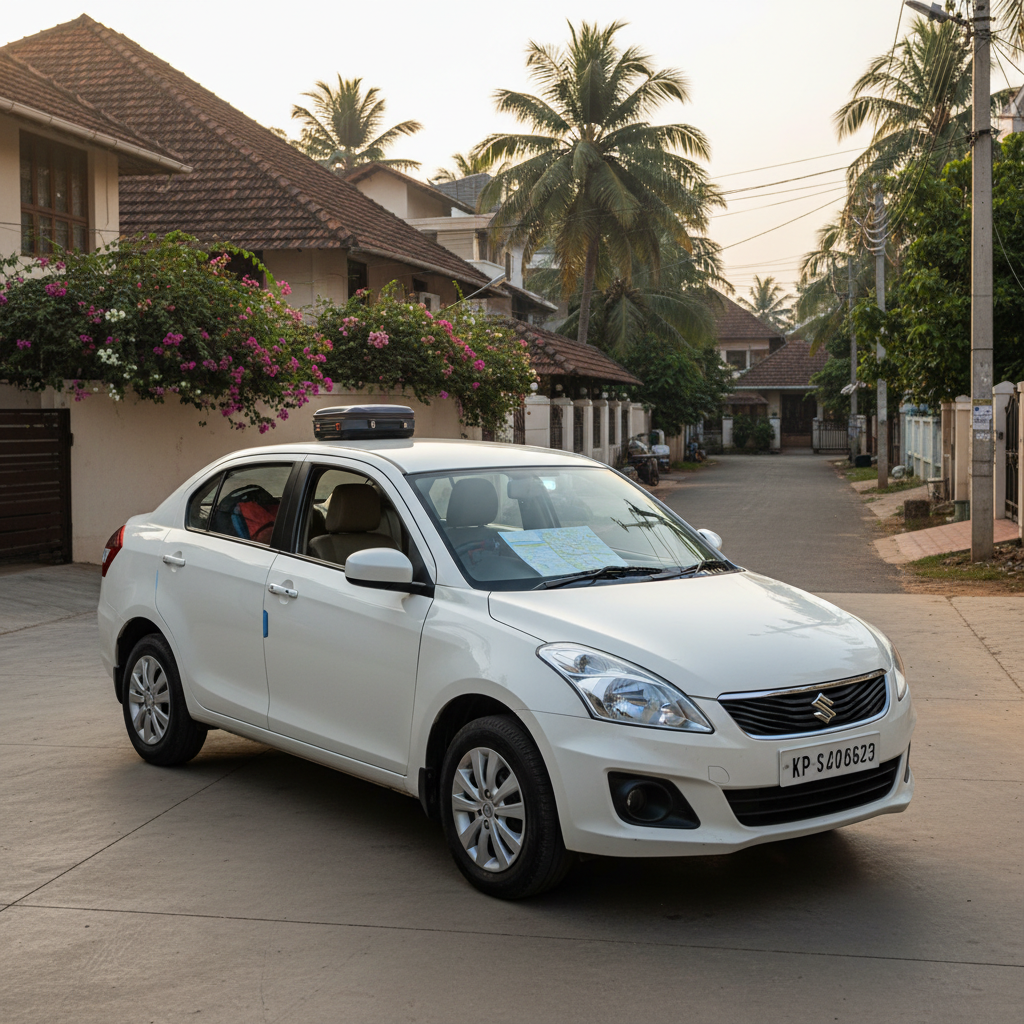 A comfortable sedan car ready for a Chennai to Srikalahasti one day trip by car.
