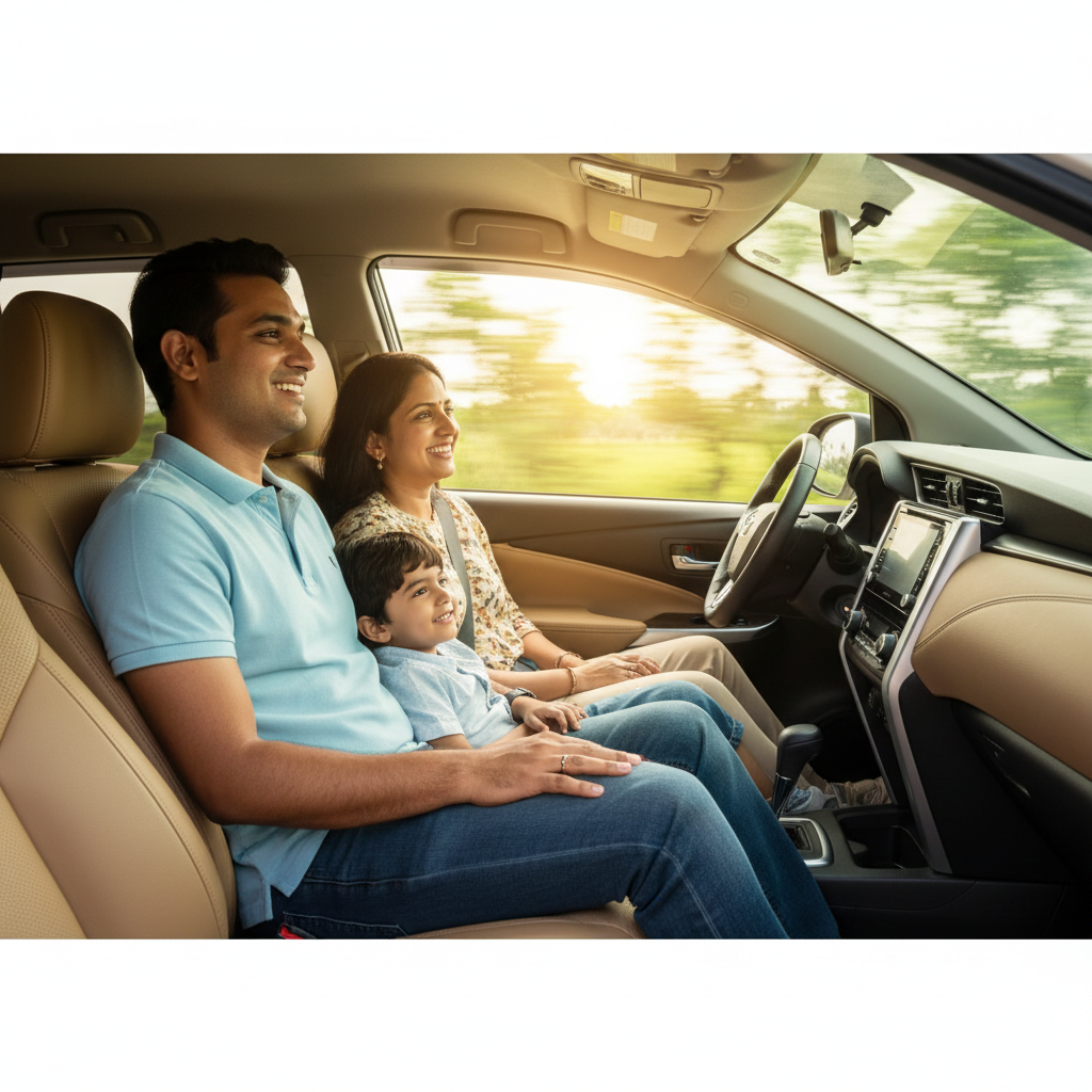 A happy family enjoying their comfortable car hire from Chennai to Kalahasti.