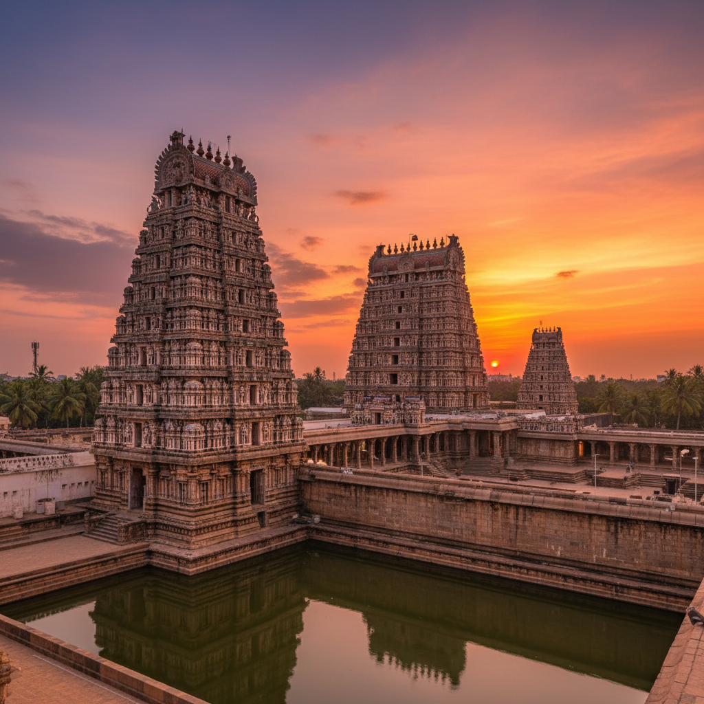 Vibrant gopurams of a temple on a Tamil Nadu tour