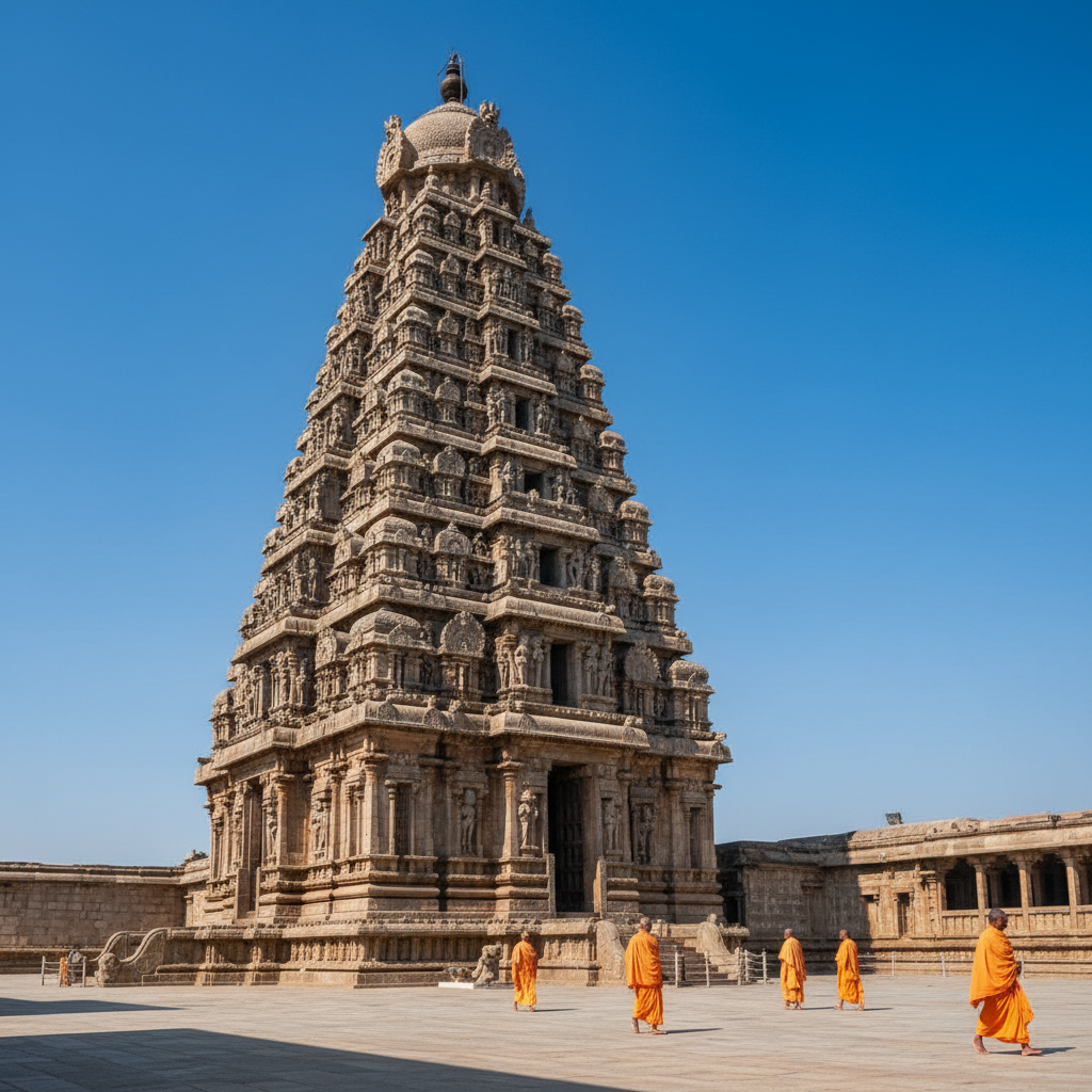 The grand Brihadeeswarar Temple in Thanjavur, a highlight of any Tamil Nadu temple tour package.