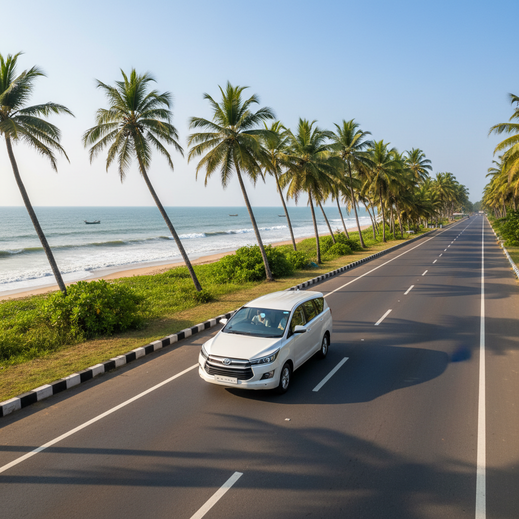 A comfortable SUV on a scenic tour of Tamil Nadu with a driver.