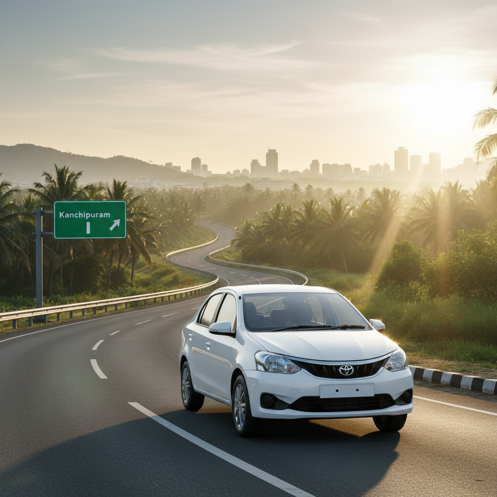 A comfortable sedan ready for a one day trip to Kanchipuram from Chennai by car.