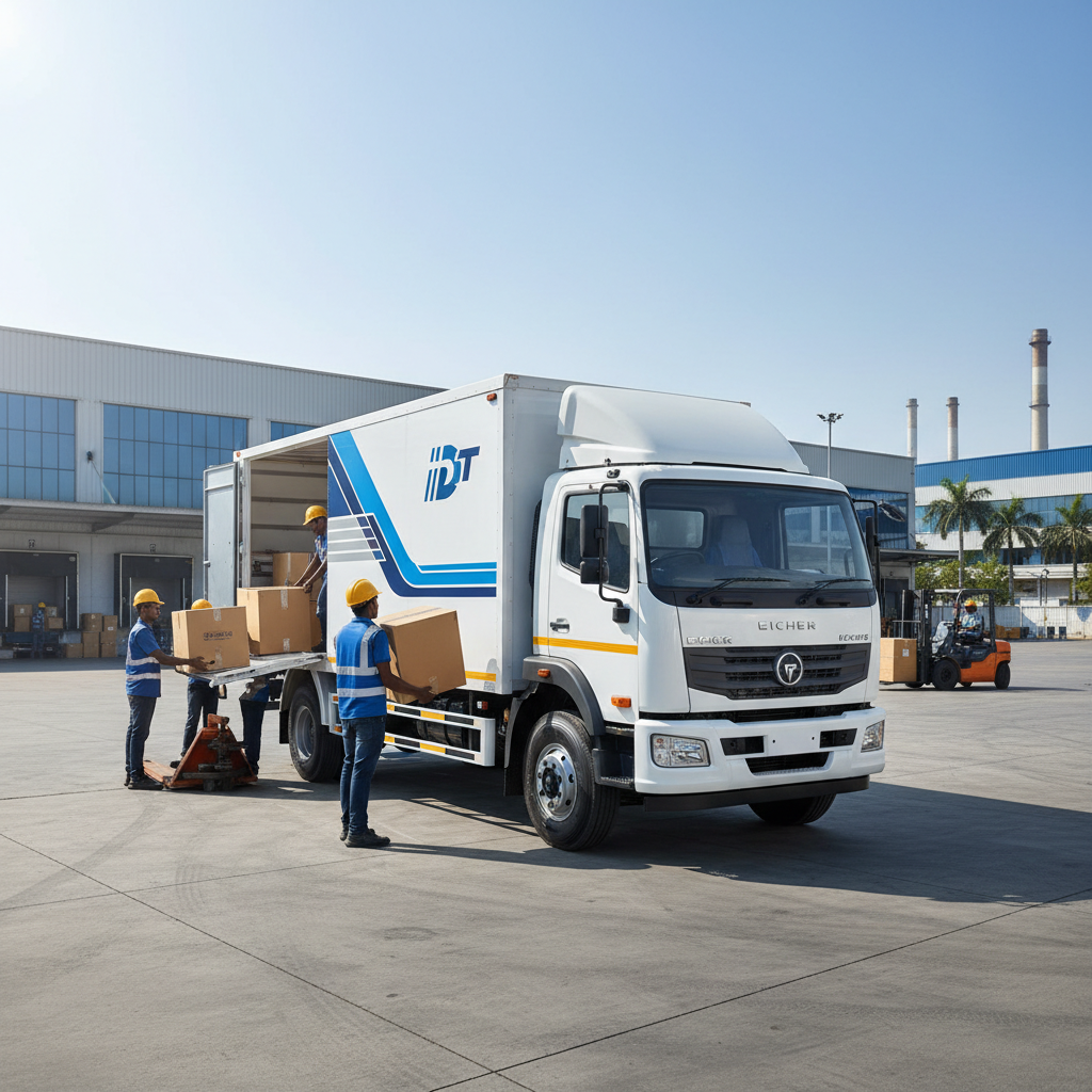 A Droptruck lorry being loaded with goods in Chennai, ready for an instant truck service to Madurai.