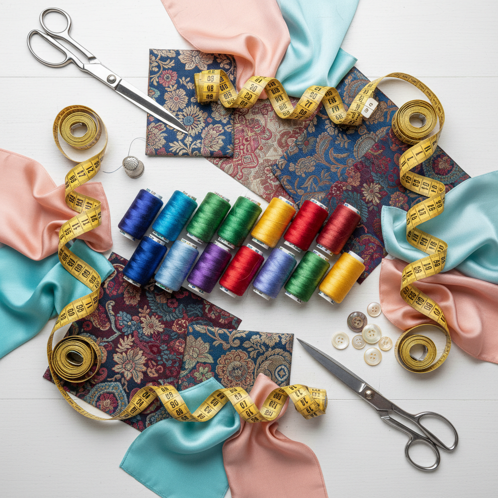 A variety of vibrant fabrics and threads at Samuthrika Academy's tailoring unit.