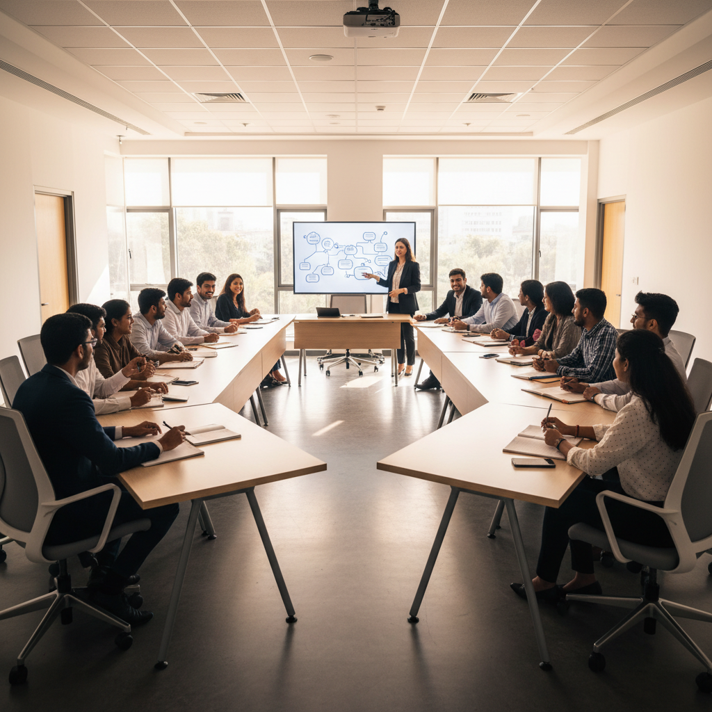 A group of young graduates attending the best professional coaching in Chennai at Samuthrika Academy.