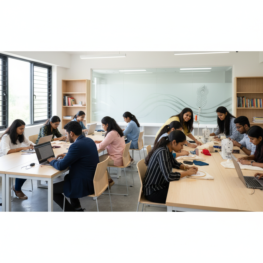 Students engaged in technical skill development training in a Chennai classroom at Samuthrika Academy.