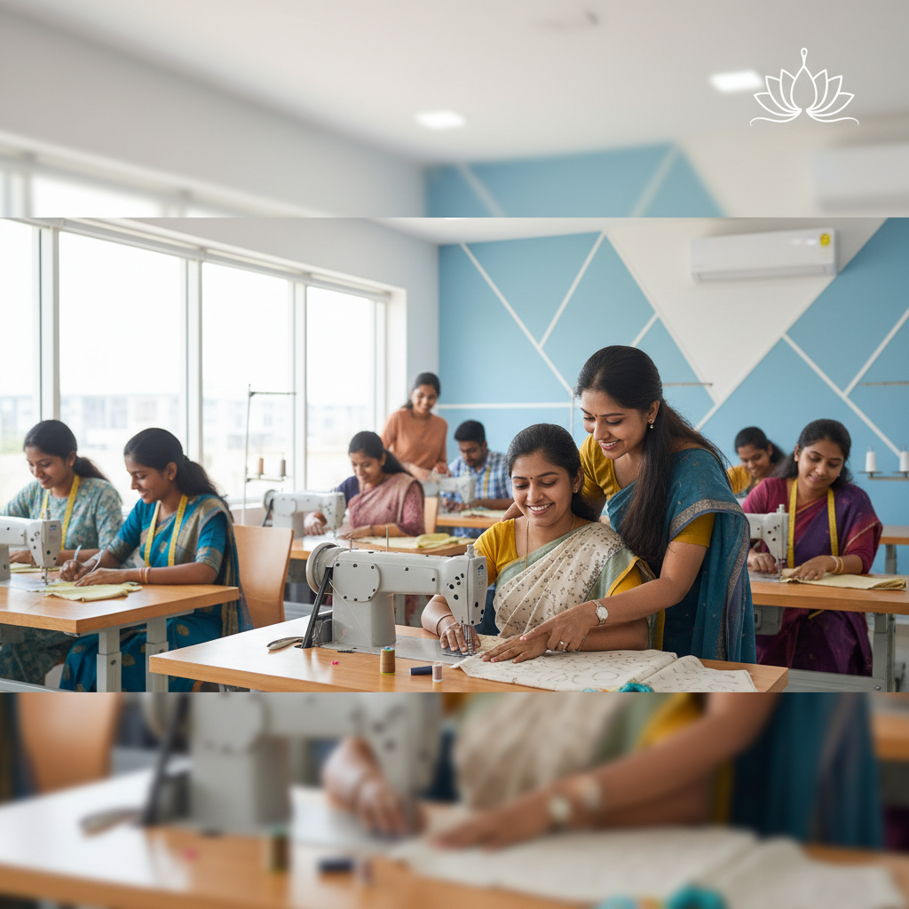 A student learning at one of the tailoring classes at Samuthrika Academy in Chennai.