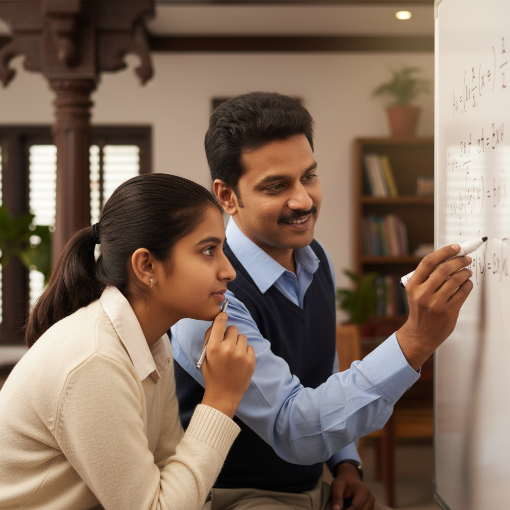 A teacher providing personalized academic tutoring at Samuthrika Academy.
