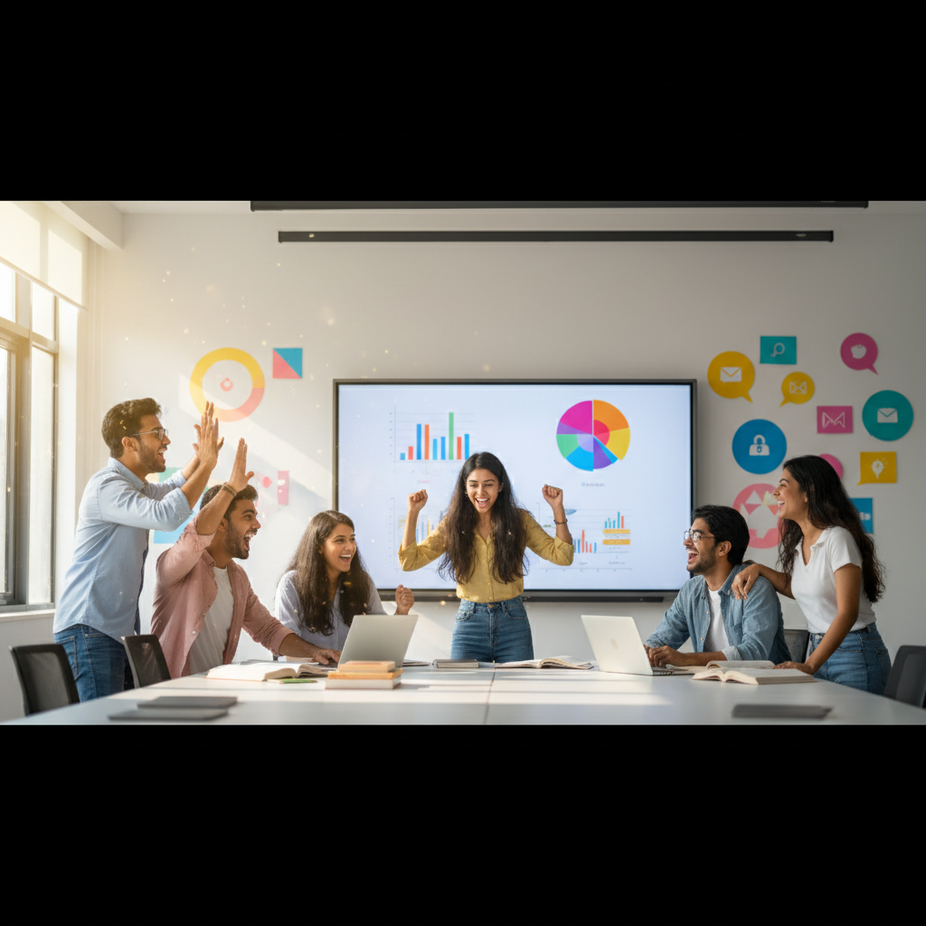 Students celebrating their success in exam preparation classes in Trichy.
