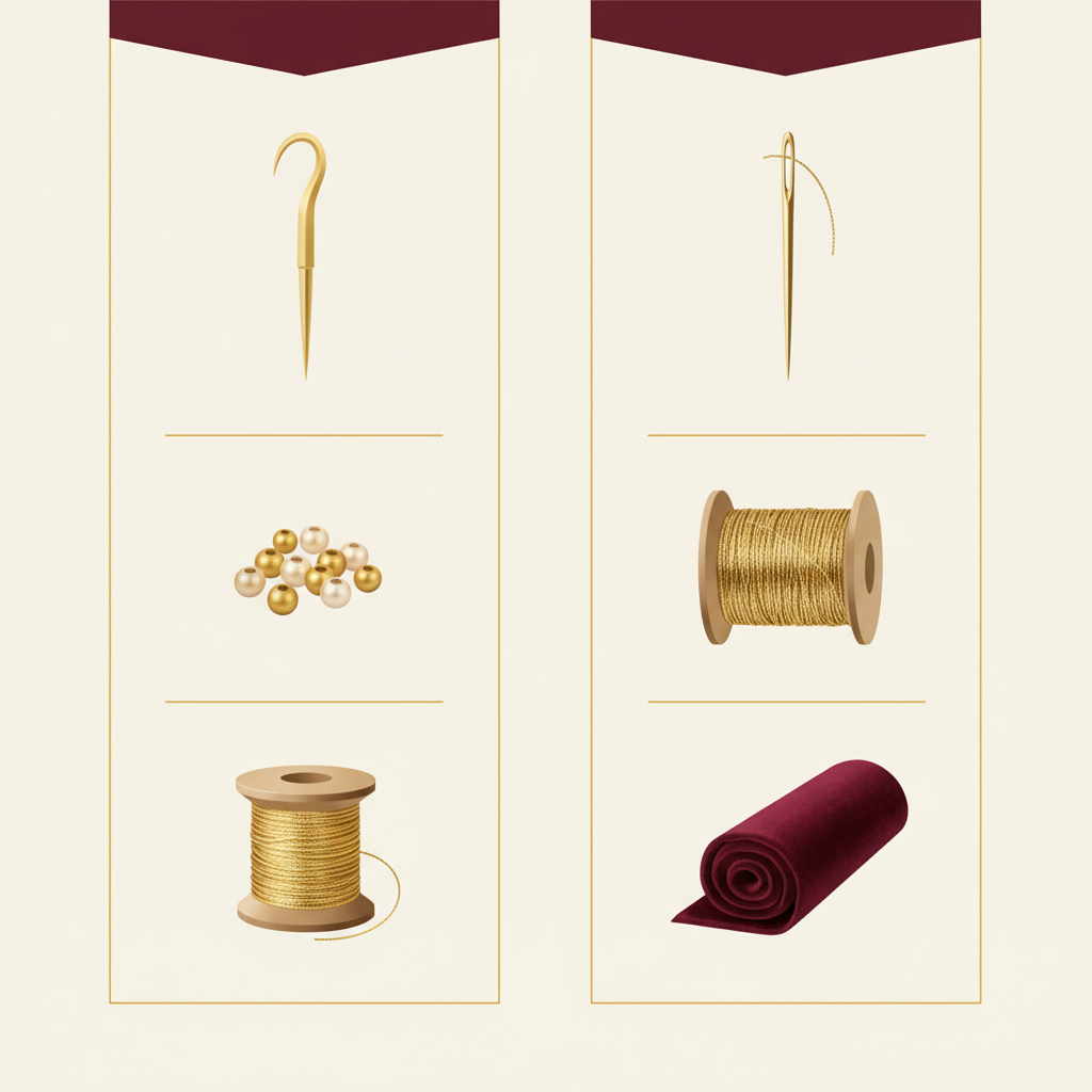 An infographic comparing Aari work and Zardosi embroidery techniques, materials, and costs, relevant for Zardosi blouse designs prices in Trichy.
