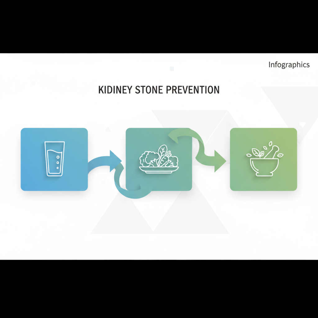 Infographic detailing homeopathic kidney stone prevention strategies.